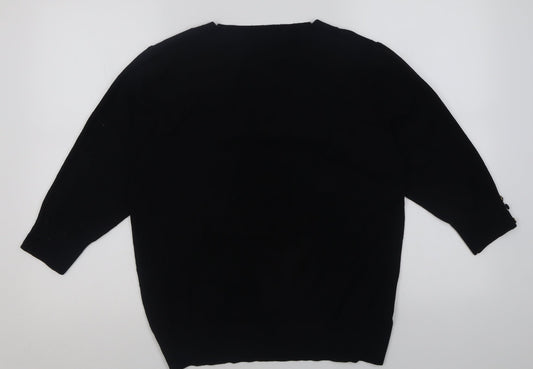 EWM Womens Black Square Neck  Polyamide Pullover Jumper Size 18