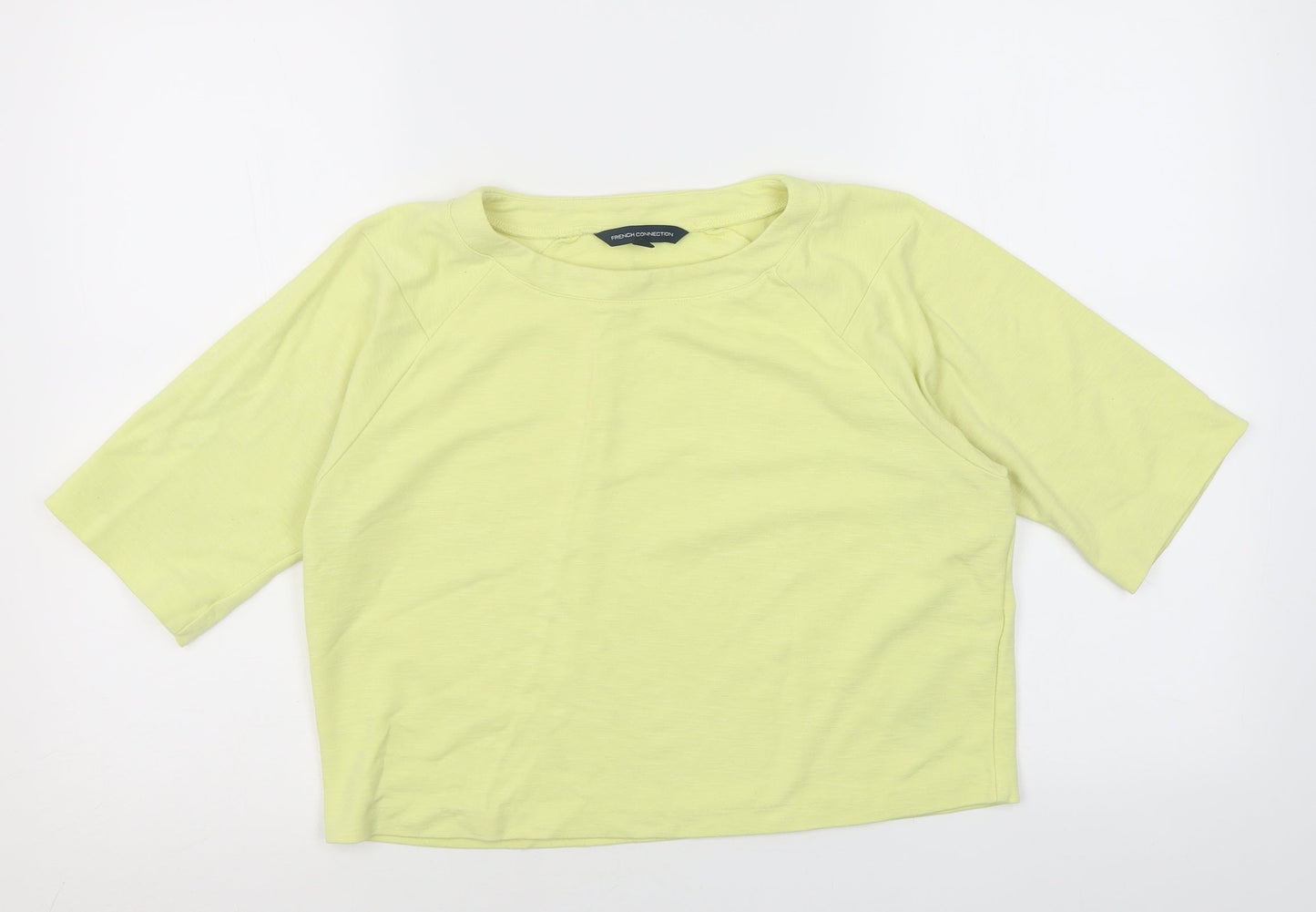 French Connection Womens Yellow  Viscose Cropped T-Shirt Size M Crew Neck