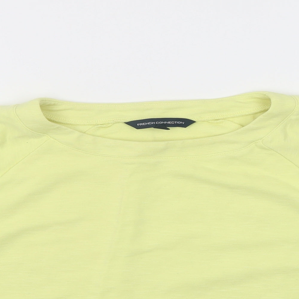 French Connection Womens Yellow  Viscose Cropped T-Shirt Size M Crew Neck