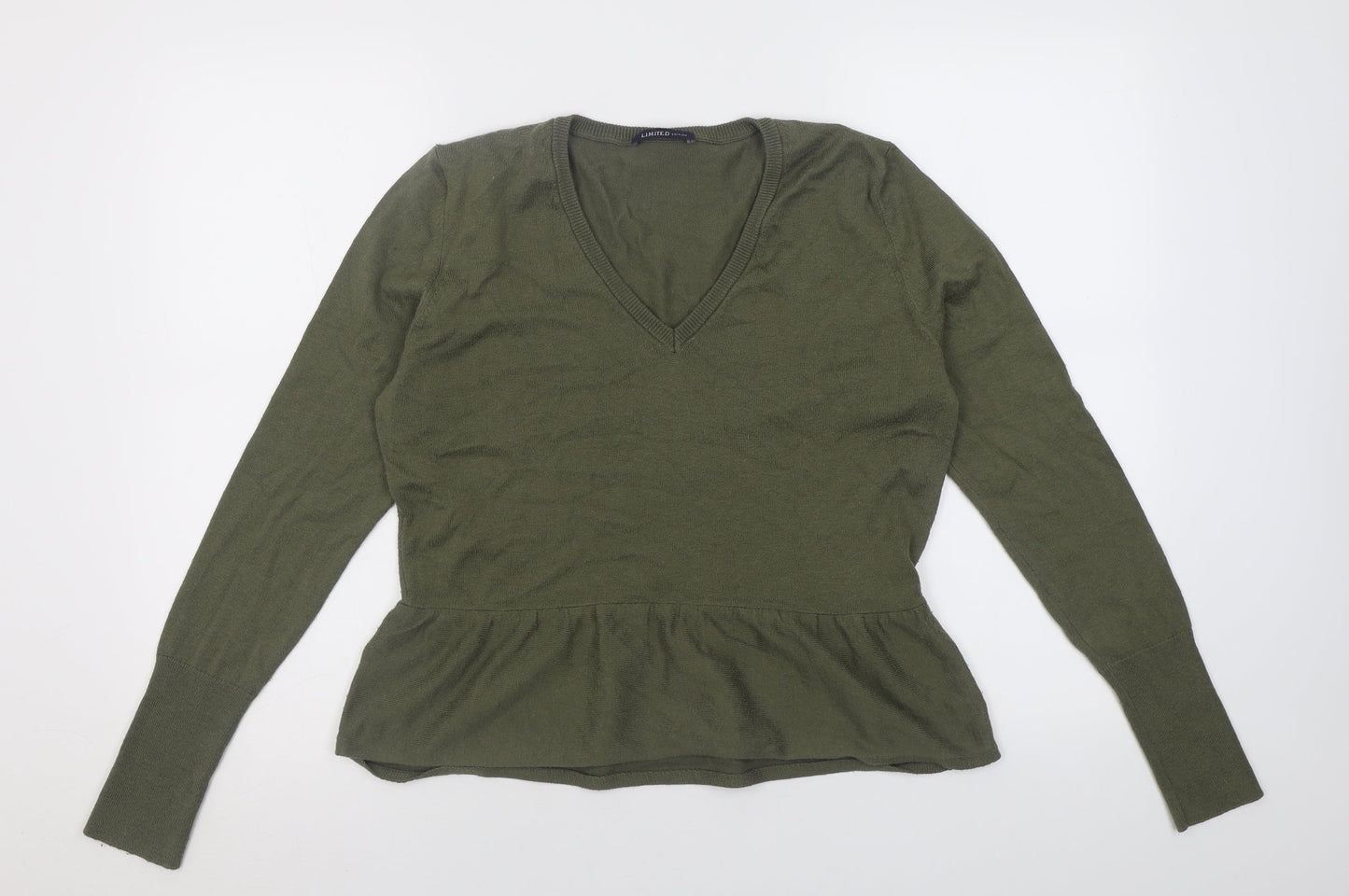 Marks and Spencer Womens Green V-Neck  Acrylic Pullover Jumper Size 14