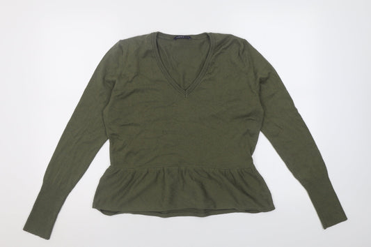 Marks and Spencer Womens Green V-Neck  Acrylic Pullover Jumper Size 14