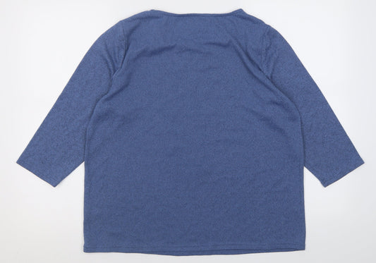 Bonmarché Womens Blue Crew Neck Floral Polyester Pullover Jumper Size 14
