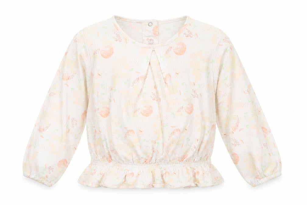 Vertbaudet Girls Ivory  100% Cotton Basic T-Shirt Size 2 Years Round Neck Pullover - Butterfly