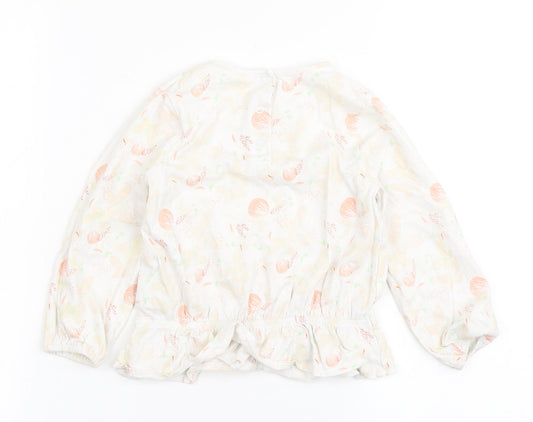 Vertbaudet Girls Ivory  100% Cotton Basic T-Shirt Size 2 Years Round Neck Pullover - Butterfly