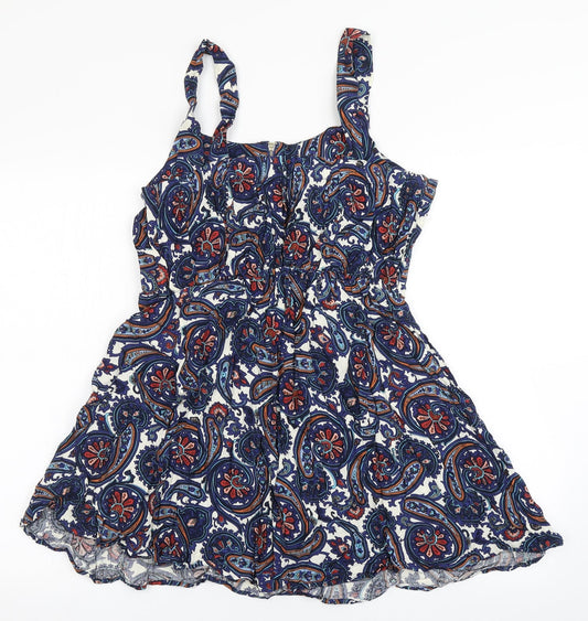 Brave Soul Womens Blue  Viscose Skater Dress  Size M  Round Neck Zip