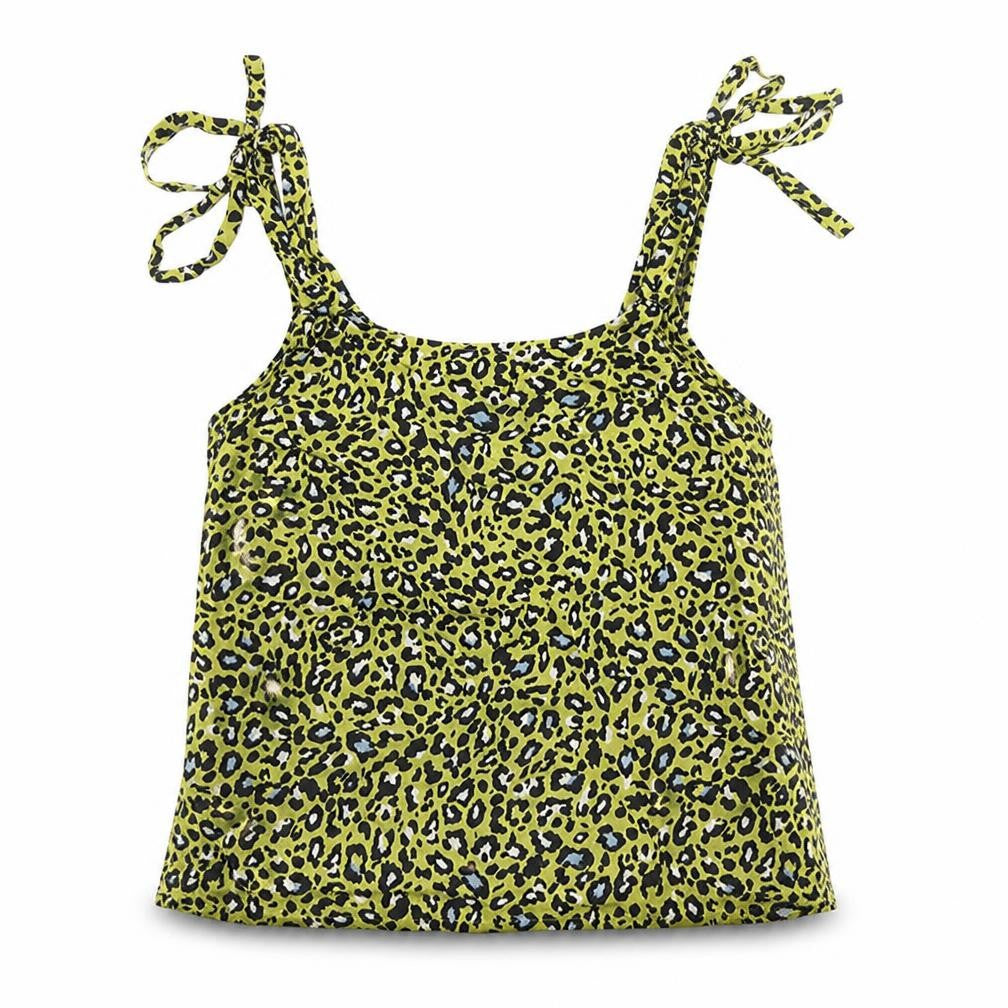 Clockhouse Womens Yellow Animal Print Viscose Cropped Blouse Size 8 Round Neck