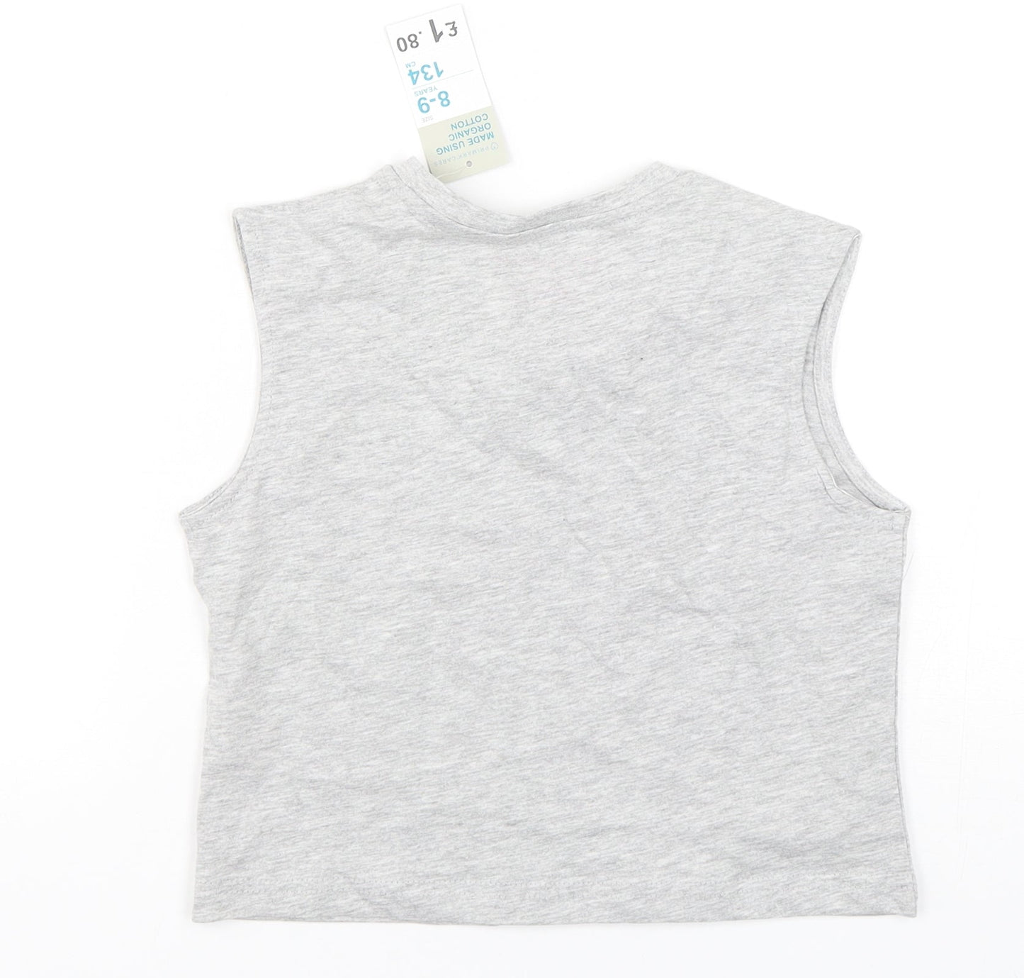 Primark Girls Grey  Cotton Basic Tank Size 8-9 Years Round Neck Pullover