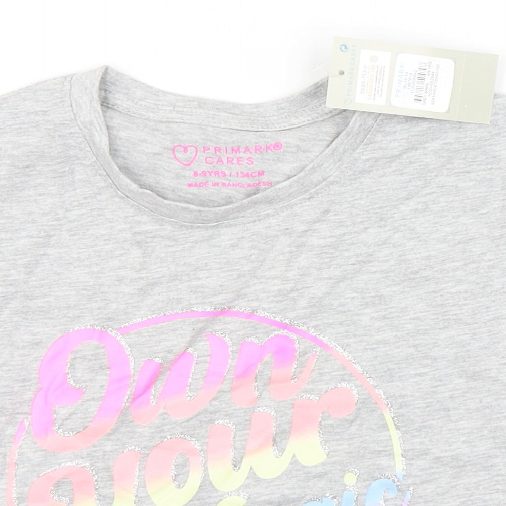 Primark Girls Grey  Cotton Basic Tank Size 8-9 Years Round Neck Pullover