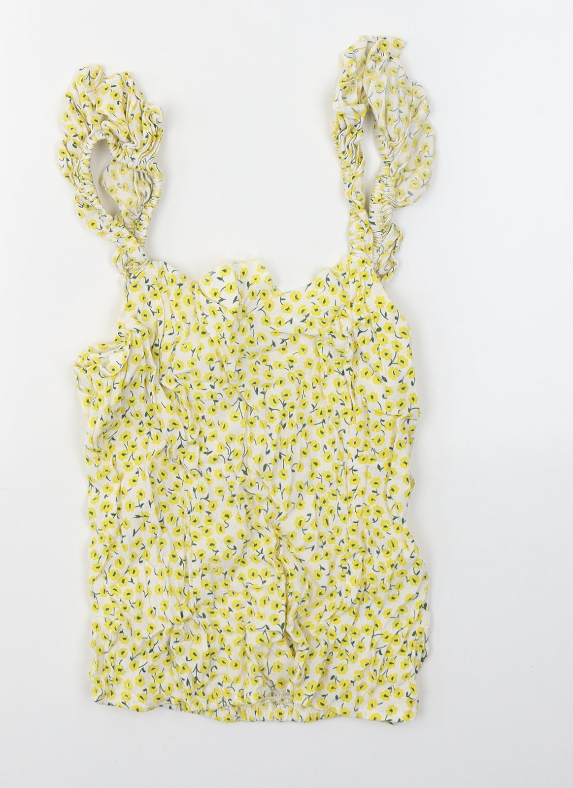 H&M Womens Yellow Floral Viscose Camisole Tank Size 8 Square Neck