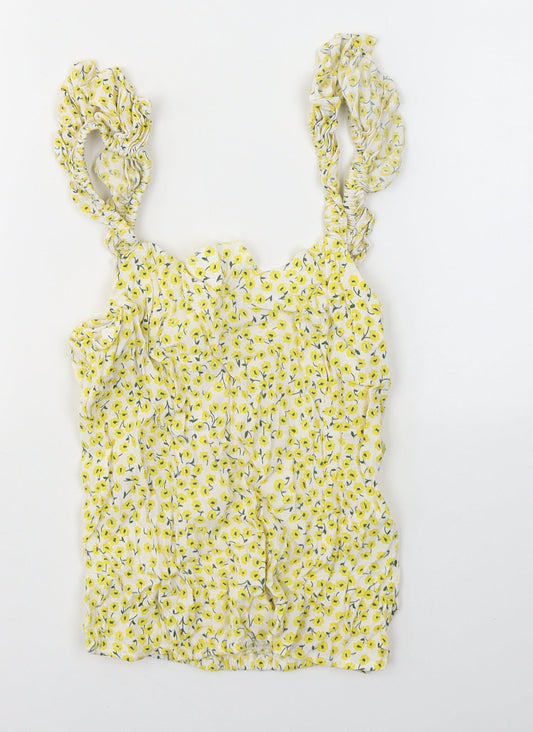 H&M Womens Yellow Floral Viscose Camisole Tank Size 8 Square Neck