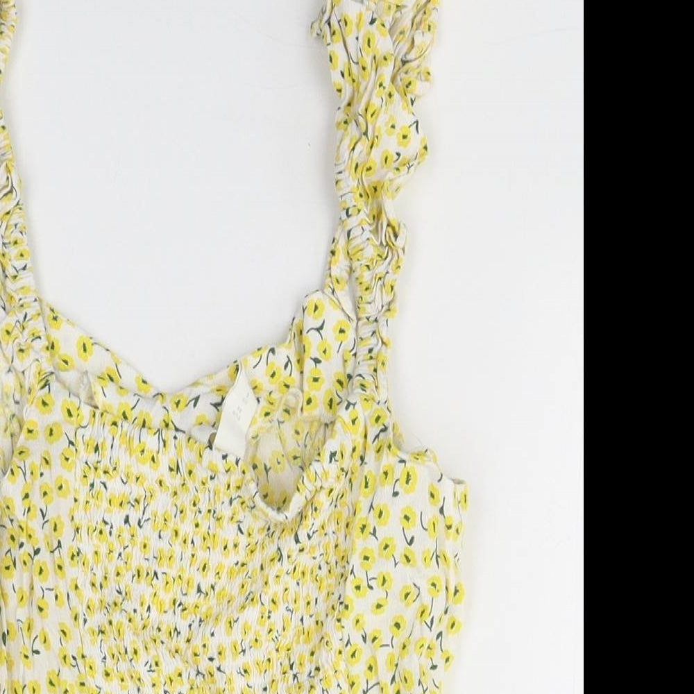 H&M Womens Yellow Floral Viscose Camisole Tank Size 8 Square Neck