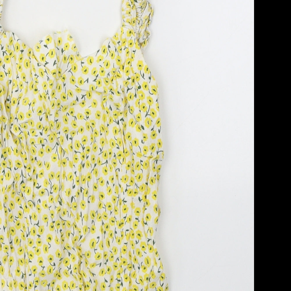 H&M Womens Yellow Floral Viscose Camisole Tank Size 8 Square Neck