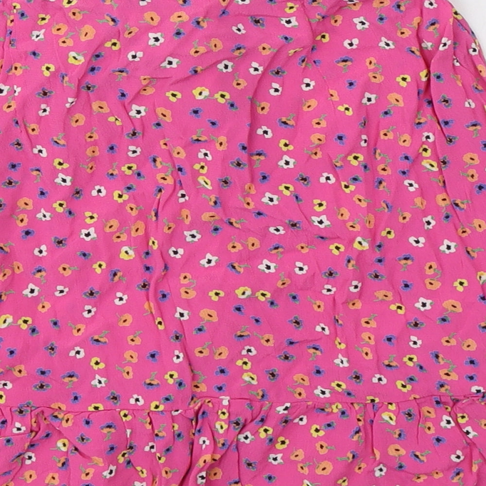 River Island Womens Pink Floral Viscose Mini Skirt Size 8   Button