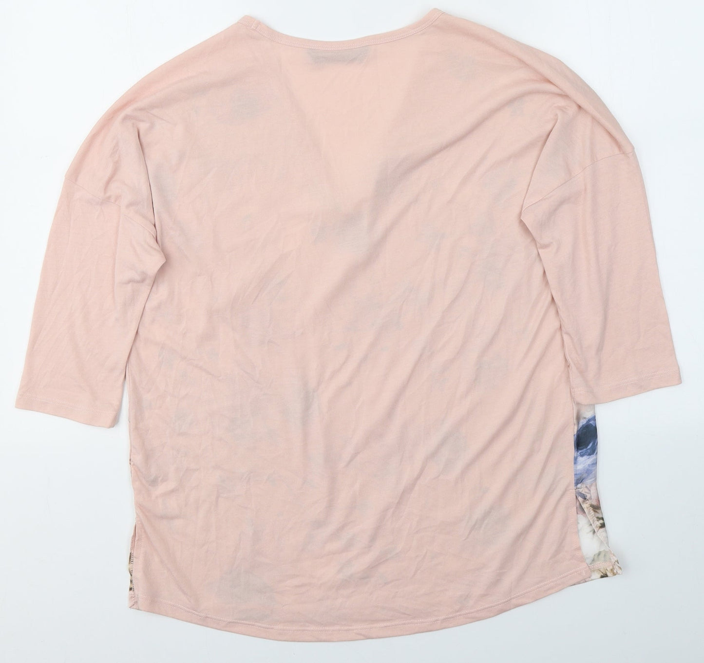 Dunnes Stores Womens Pink Floral Polyester Basic Blouse Size M V-Neck