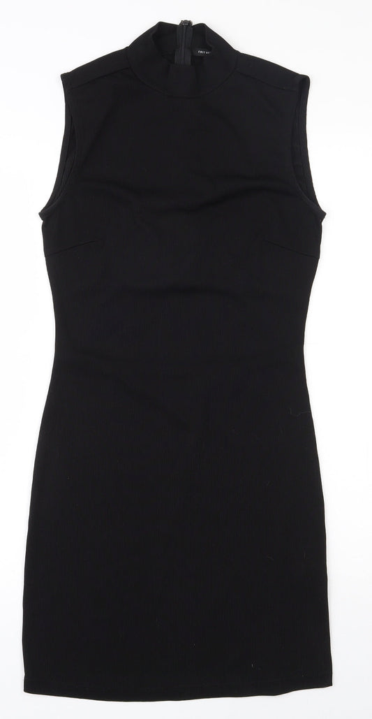 First and i Womens Black  Polyester Bodycon  Size M  Mock Neck Zip