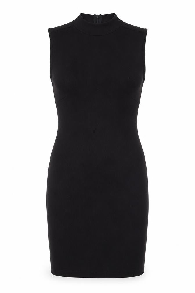 First and i Womens Black  Polyester Bodycon  Size M  Mock Neck Zip