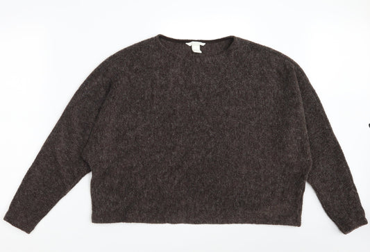 H&M Womens Brown Round Neck  Acrylic Pullover Jumper Size M