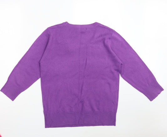 Ellie Louise  Womens Purple Round Neck  Acrylic Pullover Jumper Size M   - Bow Tie