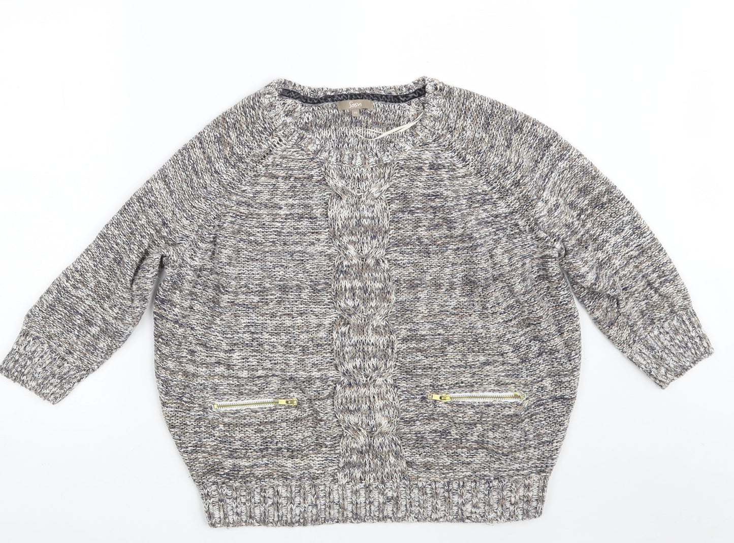 Soon Womens Beige Round Neck  Cotton Pullover Jumper Size 14