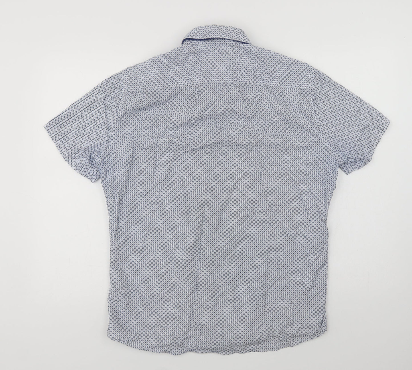 NEXT Mens Blue Geometric Cotton  Button-Up Size L Collared Button