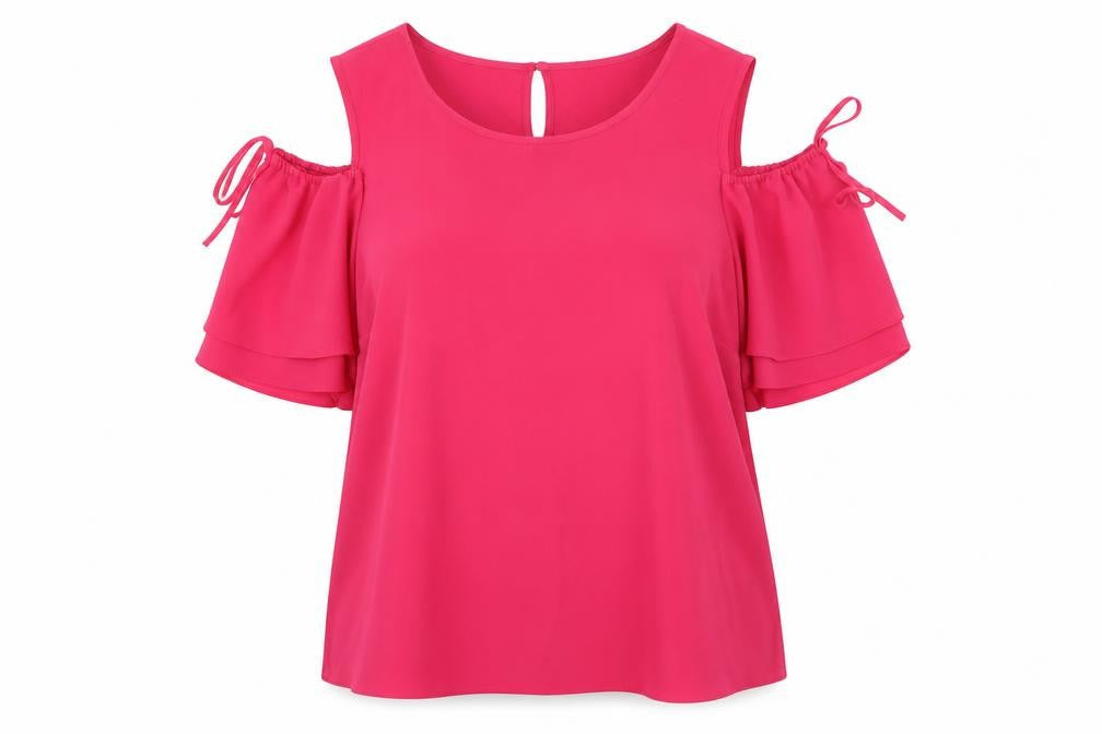 Dunnes Womens Pink  Polyester Basic Blouse Size 14 Round Neck - Cold Shoulder