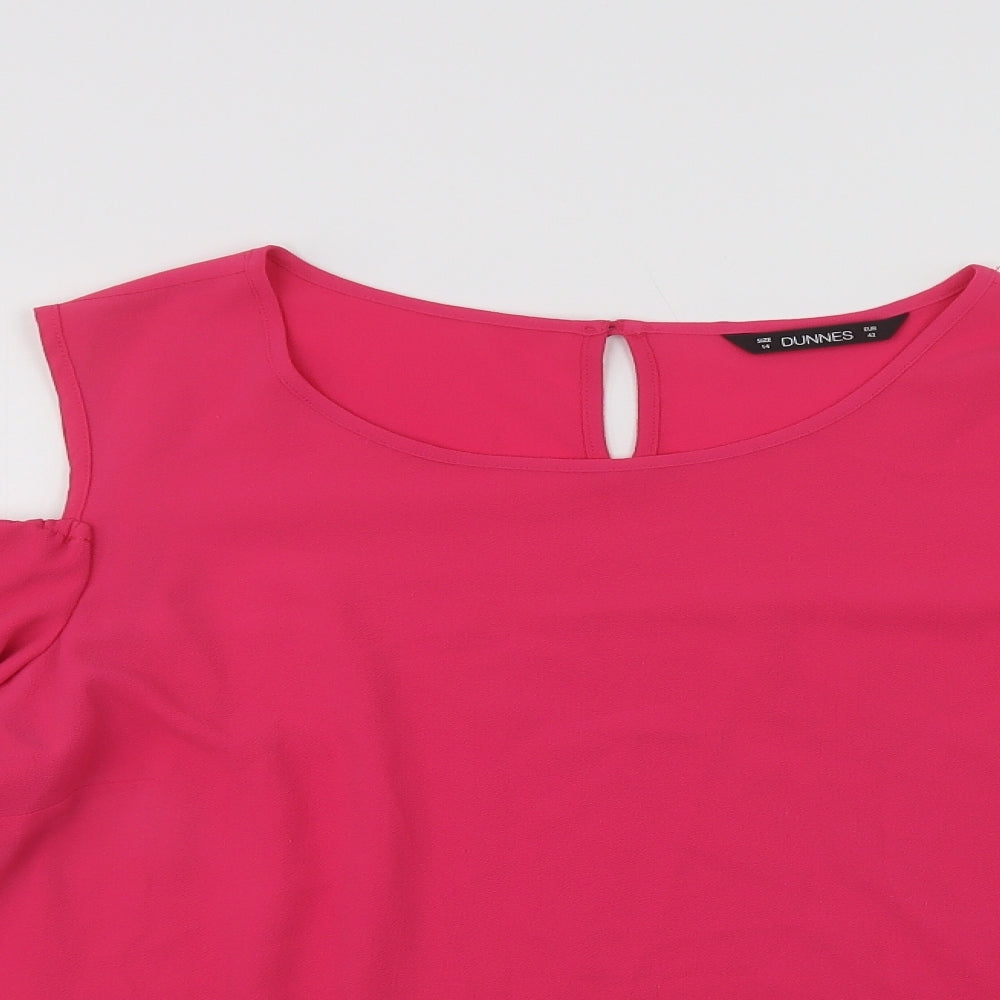 Dunnes Stores Womens Pink  Polyester Basic Blouse Size 14 Round Neck - Cold Shoulder