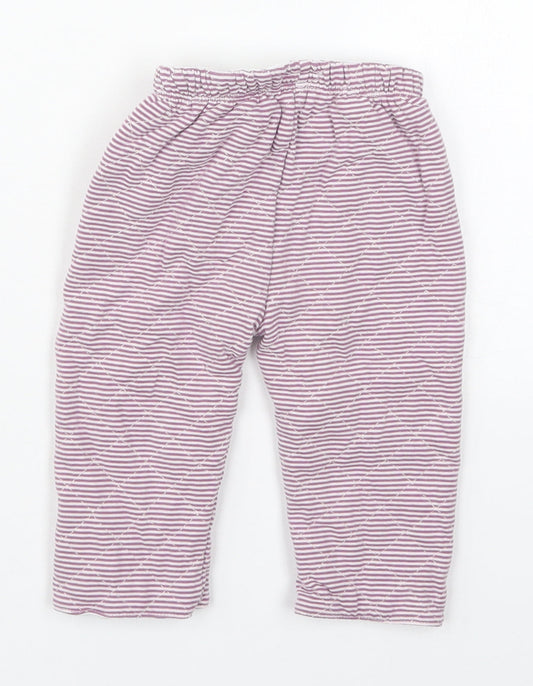 mamas & papas Girls Purple Striped Cotton Sweatpants Trousers Size 6-9 Months   - Pyjama Pants