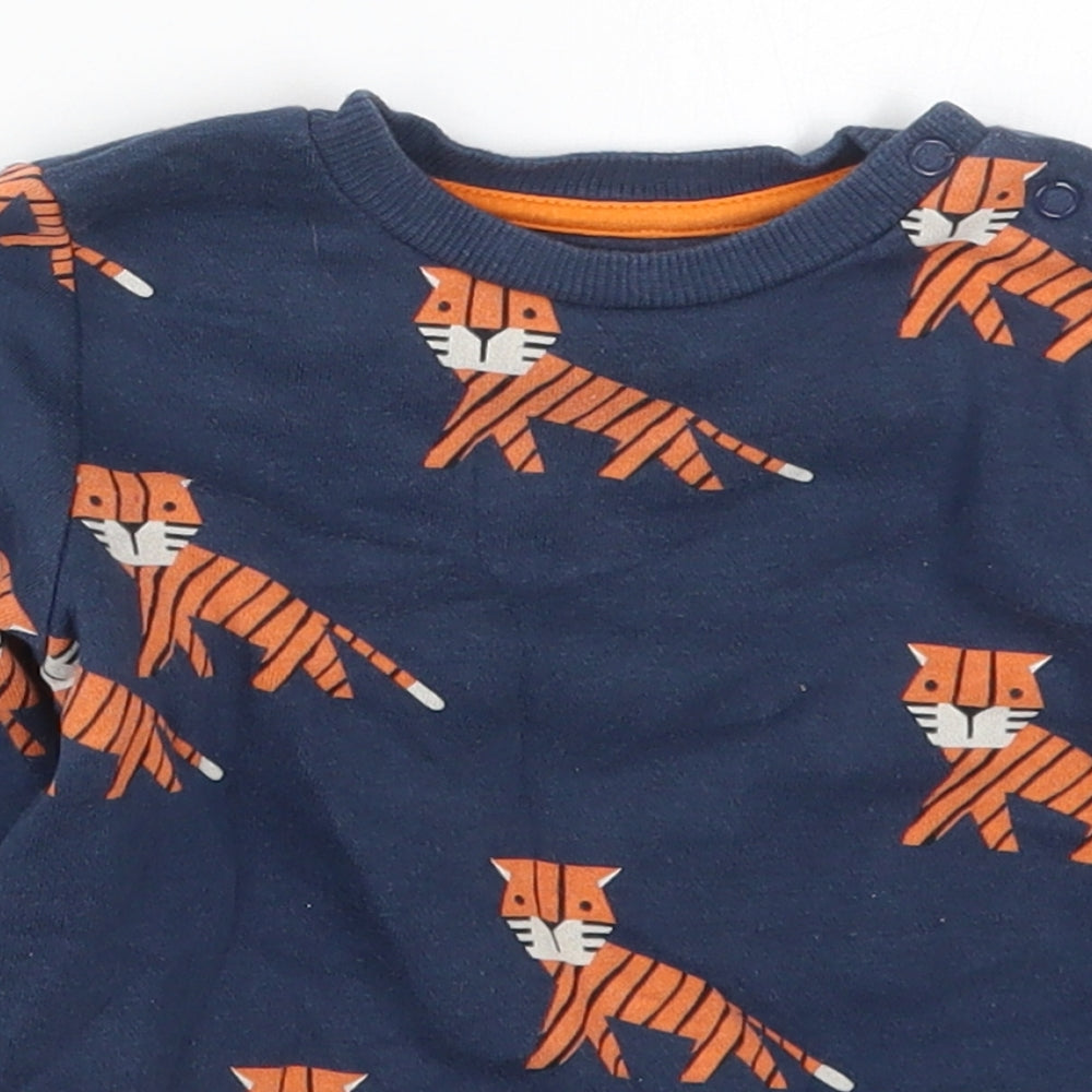 F&F Boys Beige  Cotton Basic T-Shirt Size 18-24 Months Crew Neck Pullover - Tiger