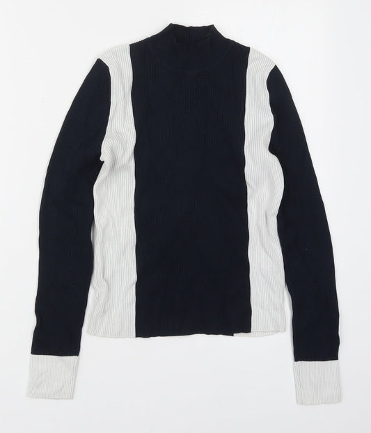 Zara Womens Blue Mock Neck  Viscose Pullover Jumper Size M