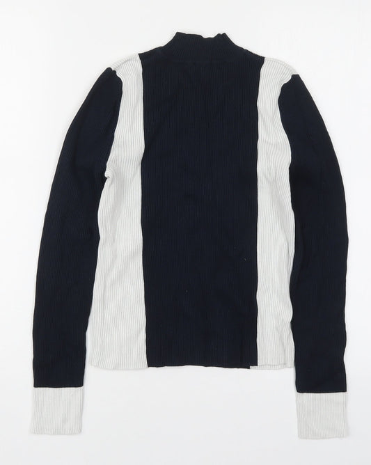 Zara Womens Blue Mock Neck  Viscose Pullover Jumper Size M