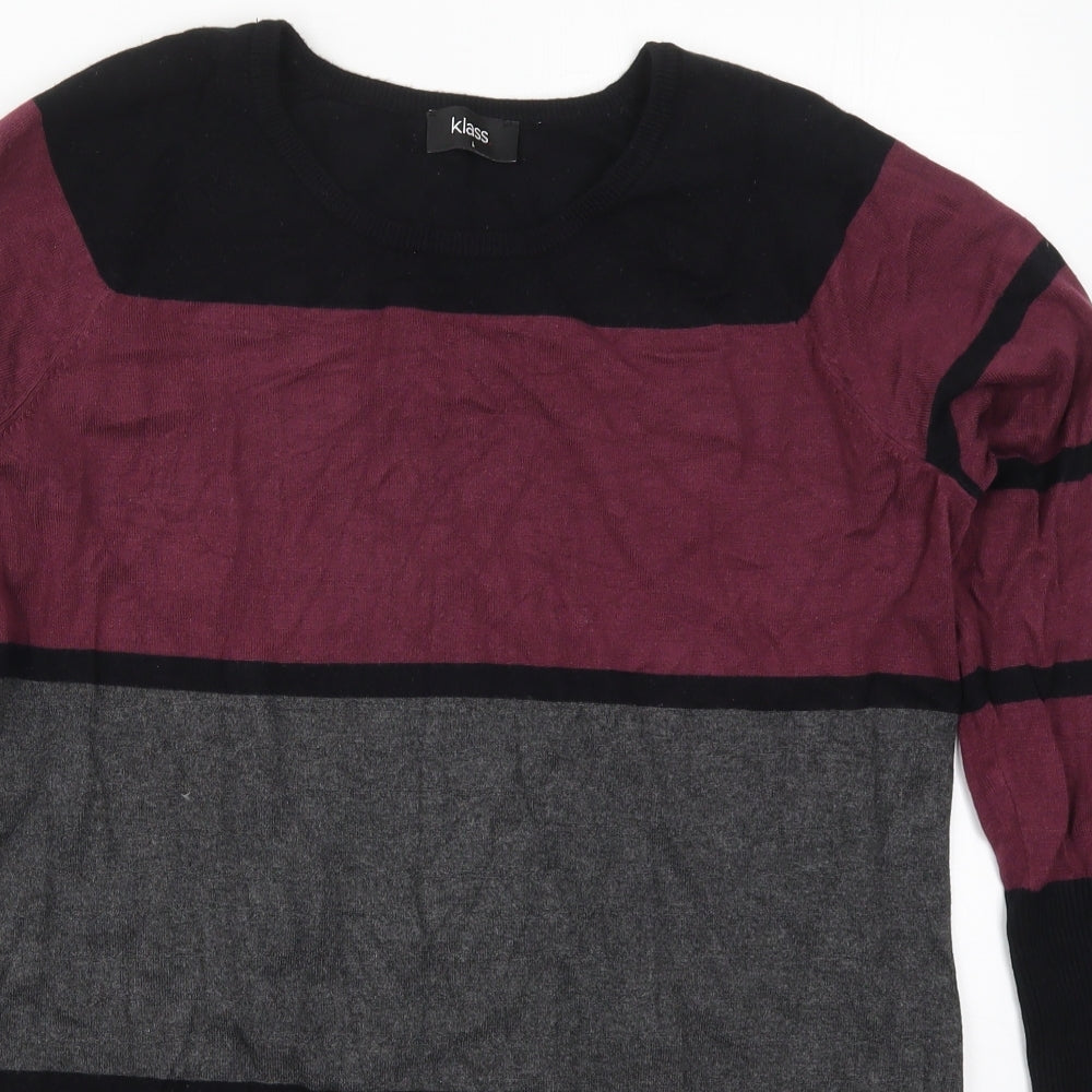 Klass Womens Purple Round Neck Striped Viscose Pullover Jumper Size L