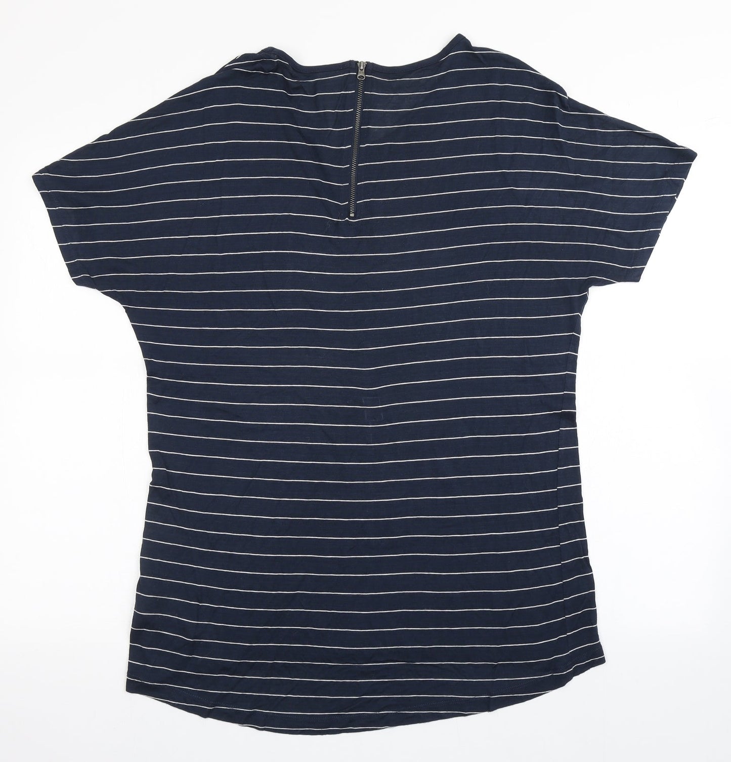 ITEMS` Womens Blue Striped Viscose Basic T-Shirt Size S Roll Neck