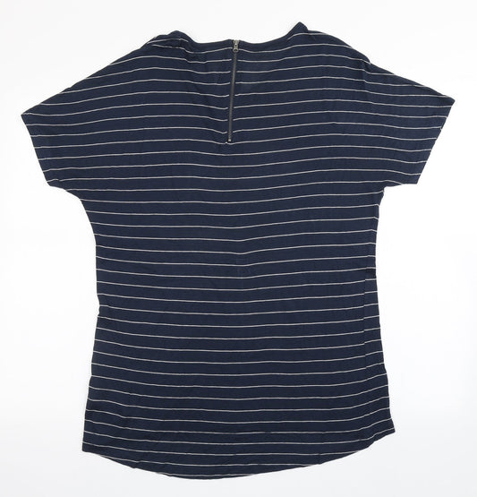 ITEMS` Womens Blue Striped Viscose Basic T-Shirt Size S Roll Neck