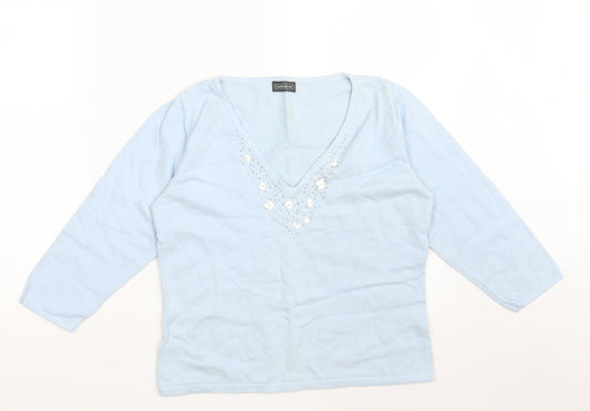 Definitions Womens Blue V-Neck  Ramie Pullover Jumper Size 16