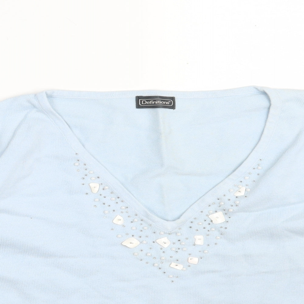 Definitions Womens Blue V-Neck  Ramie Pullover Jumper Size 16