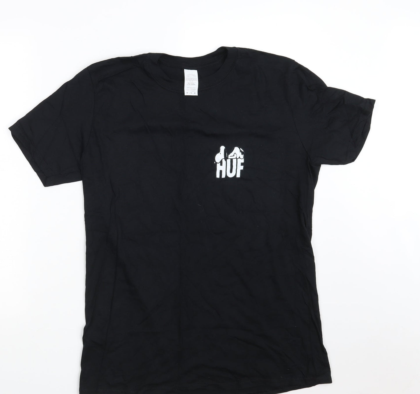 Gildan Mens Black  Cotton  T-Shirt Size M Crew Neck  - HUF