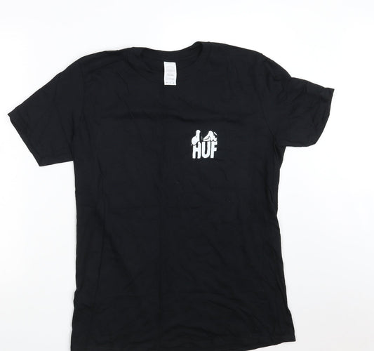 Gildan Mens Black  Cotton  T-Shirt Size M Crew Neck  - HUF