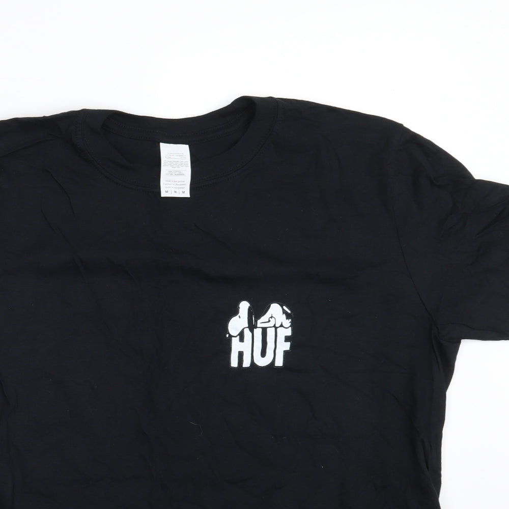 Gildan Mens Black  Cotton  T-Shirt Size M Crew Neck  - HUF