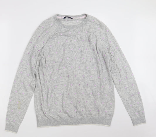 Maine Womens Grey Crew Neck Polka Dot Polyester Pullover Jumper Size 18