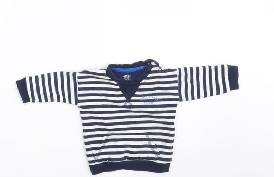 Fred & Flo Boys Blue Striped Cotton Pullover Jumper Size 0-3 Months  Button - Little Person Big Heart