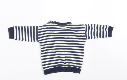 Fred & Flo Boys Blue Striped Cotton Pullover Jumper Size 0-3 Months Button - Little Person Big Heart