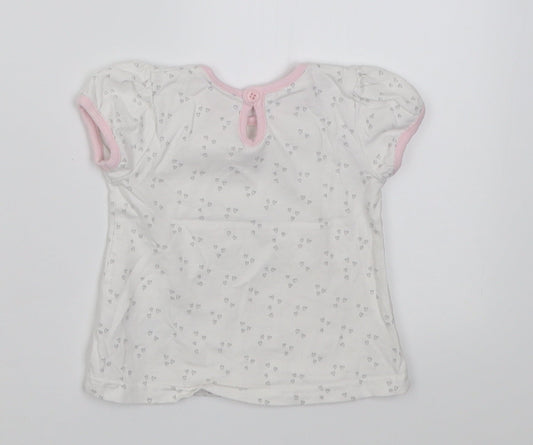 George Girls Pink Geometric Cotton Basic T-Shirt Size 3-6 Months Crew Neck Button - loved always