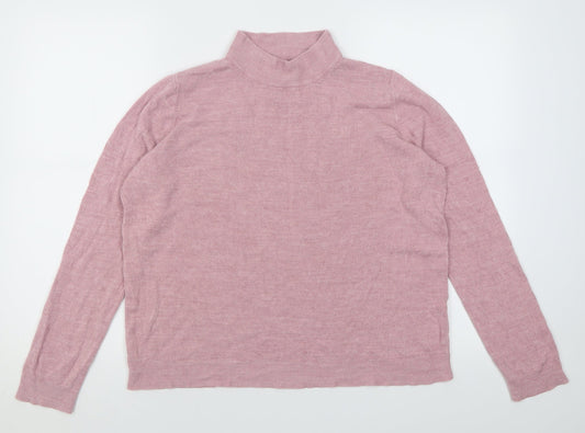 Maine Womens Pink High Neck Argyle/Diamond Acrylic Pullover Jumper Size 16