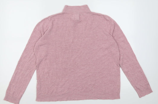 Maine Womens Pink High Neck Argyle/Diamond Acrylic Pullover Jumper Size 16