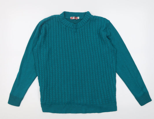 reflect knitwear Womens Green Crew Neck Geometric Acrylic Pullover Jumper Size M