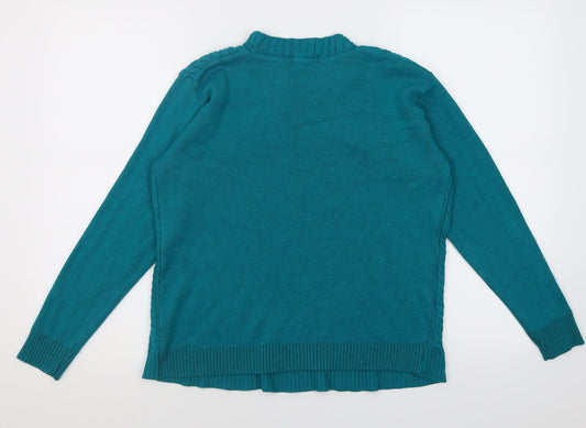 reflect knitwear Womens Green Crew Neck Geometric Acrylic Pullover Jumper Size M