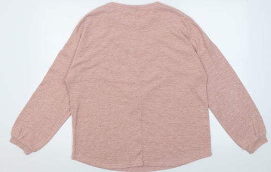 Papaya Womens Pink Crew Neck Fair Isle Polyester Pullover Jumper Size 14