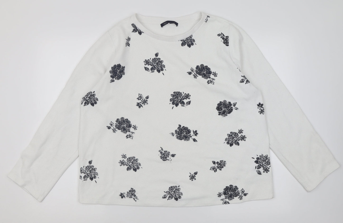 Marks and Spencer Womens White Crew Neck Floral Polyester Pullover Jumper Size 16