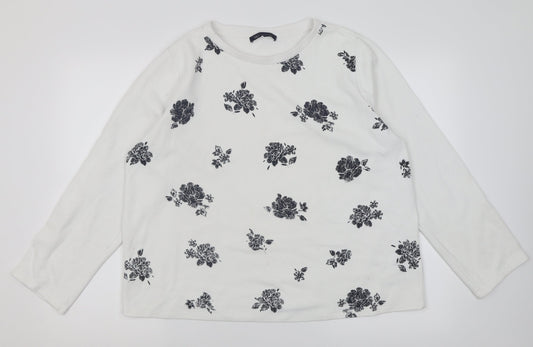Marks and Spencer Womens White Crew Neck Floral Polyester Pullover Jumper Size 16