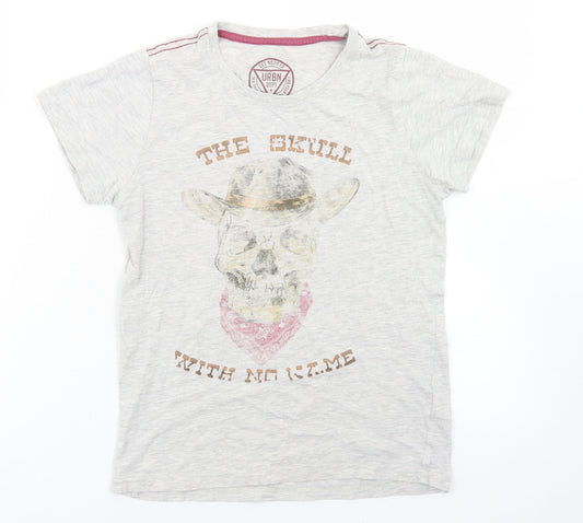 URBN DEPT Boys Grey  Cotton Basic T-Shirt Size 10 Years Crew Neck  - Skull